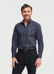 PAKO LORENTE – Męska koszula w kwiatowy mikrowzór. Koszule męskie Pako Lorente, na lato, m, bez wzorów, z bawełny, bez kołnierzyka, bez ramiączek. Za 199.99 zł.