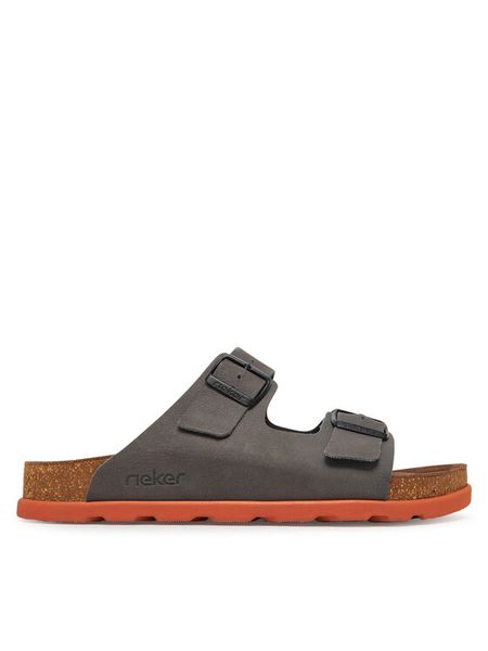 Rieker Klapki 21190-40 Szary. Szare klapki męskie Rieker, bez wzorów, z nubiku, bez zapięcia. Za 359.99 zł.