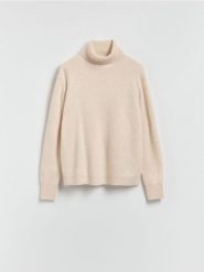 Wełniany sweter z kaszmirem - beżowy. Brązowe swetry nierozpinane damskie Reserved, l, bez wzorów, z dzianiny, bez kołnierzyka, bez ramiączek. Za 299.99 zł.