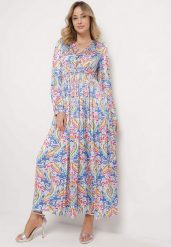 Niebieska Plisowana Sukienka z Gumką w Pasie Wykończona Guzikami Zaramarie. Niebieskie sukienki damskie Born2be, l, bez wzorów, z jeansu, eleganckie, bez kołnierzyka, bez ramiączek, maxi. Za 159.99 zł.