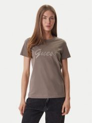 Guess T-Shirt W6GI08 K3023 Brązowy Regular Fit. Brązowe t-shirty damskie Guess, xs, z aplikacjami, z bawełny, bez kołnierzyka, bez ramiączek. Za 229.99 zł.