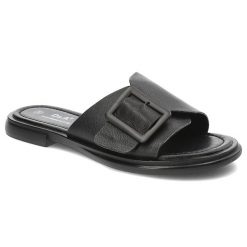 Czarne Klapki S.Barski Wsuwane Modne Obuwie Damskie. Czarne klapki damskie S.BARSKI, bez wzorów, z materiału, eleganckie, bez obcasa, bez zapięcia. Za 199.00 zł.