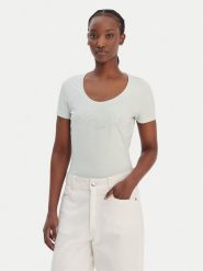 Guess T-Shirt W6GI14 K3033 Zielony Regular Fit. Zielone t-shirty damskie Guess, l, z aplikacjami, z bawełny, bez kołnierzyka, bez ramiączek. Za 159.99 zł.