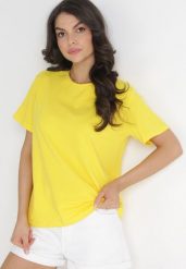 Żółty Gładki T-shirt z Krótkimi Rękawami Elisza. Żółte t-shirty damskie Born2be, m, bez wzorów, bez kołnierzyka, bez ramiączek. Za 29.99 zł.