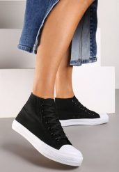 Czarne Trampki z Wysoką Cholewką i Sznurowaniami Relagia. Czarne trampki i tenisówki damskie Renee, bez wzorów, z jeansu, przed kolano, bez zapięcia. Za 19.99 zł.