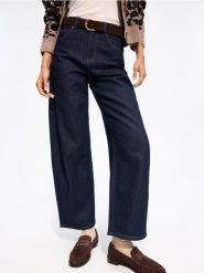 Jeansy barrel leg z paskiem - granatowy. Niebieskie jeansy damskie Reserved, bez wzorów, z bawełny. Za 159.99 zł.