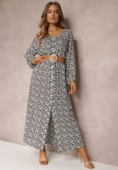 Biało-Czarna Sukienka Hyrathe. Czarne sukienki damskie Renee, l, z aplikacjami, z tkaniny, eleganckie, bez kołnierzyka, bez ramiączek, maxi. Za 69.99 zł.