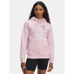 Bluza Damska Z Kapturem Under Armour Różowa Rival Feelce Shimmer Hoddy. Czerwone bluzy damskie Under Armour, bez wzorów, sportowe, bez ramiączek, z kapturem. W wyprzedaży za 170.32 zł.