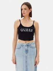 Guess Top V5GP16 K8RT2 Czarny Regular Fit. Czarne topy damskie Guess, s, z aplikacjami, z wiskozy, bez kołnierzyka, bez ramiączek. Za 89.99 zł.
