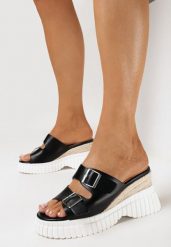 Czarne Klapki na Koturnie Wsuwane z Klamrami przy Paseczkach Vezlira. Czarne klapki damskie Born2be, na lato, bez wzorów, boho, bez obcasa, na koturnie, bez zapięcia. Za 119.99 zł.