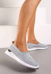 Szare Tenisówki Elastyczne z Metaliczną Wstawką na Zapiętku Jestella. Szare trampki i tenisówki damskie Renee, bez wzorów, z jeansu, bez zapięcia. Za 44.99 zł.