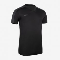 Koszulka do piłki nożnej Kipsta Essential. Czerwone bluzki damskie KIPSTA, l, bez wzorów, z materiału, sportowe, bez kołnierzyka, bez ramiączek. Za 34.99 zł.