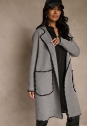 Szary Kardigan z Haftowaną Lamówką Tuscele. Szare kardigany damskie Renee, s, bez wzorów, z jeansu, eleganckie, bez kołnierzyka. Za 129.99 zł.