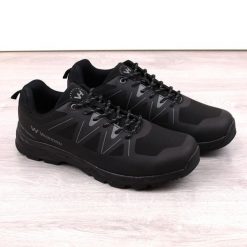 Buty trekkingowe męskie softshell czarne Vanhorn. Czarne buty sportowe męskie Vanhorn, z materiału, bez zapięcia. Za 99.00 zł.
