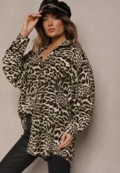 Ciemnobeżowa Koszula Oversize z Wiskozy z Lnem Sanalinae. Brązowe koszule damskie Renee, bez wzorów, z jeansu, eleganckie, bez kołnierzyka, bez ramiączek. Za 69.99 zł.