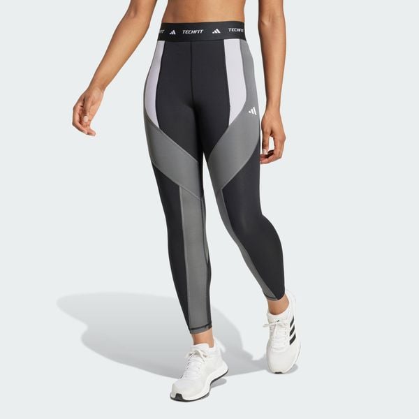 Legginsy Techfit 7/8 Colorblock. Czarne legginsy damskie Adidas, bez wzorów, z dzianiny. Za 215.70 zł.