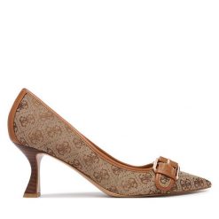 Czółenka Guess. Brązowe czółenka damskie Guess, z aplikacjami, bez obcasa, bez zapięcia. Za 544.99 zł.