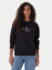 Calvin Klein Jeans Bluza Monologo LV047B234G Czarny Regular Fit. Czarne bluzy damskie Calvin Klein Jeans, xl, bez wzorów, z bawełny, bez ramiączek, bez kaptura. Za 389.99 zł.
