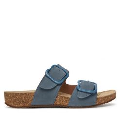 Klapki Josef Seibel. Niebieskie klapki damskie Josef Seibel, bez wzorów, bez obcasa, bez zapięcia. Za 279.99 zł.