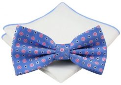 Mucha z poszetką - Chattier, Męska - Kolor Niebieski w Groszki. Niebieskie krawaty i muchy Chattier, bez wzorów, eleganckie. Za 59.00 zł.