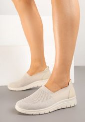 Beżowe Tenisówki Ozdobione Siateczkową Wstawką Boreldi. Brązowe trampki i tenisówki damskie Born2be, bez wzorów, z jeansu, bez zapięcia. Za 89.99 zł.