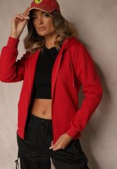 Czerwona Bluza Rozpinana z Bawełną i Kapturem Ozdobiona Sznurkami Ivila. Czerwone bluzy damskie Renee, l, bez wzorów, z bawełny, sportowe, bez ramiączek. Za 49.99 zł.