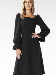 Sukienka Model A695 Black - awama. Czarne sukienki damskie Awama, do pracy, l, bez wzorów, z elastanu, biznesowe, bez kołnierzyka, plus size, bez ramiączek, midi, dopasowane. Za 287.45 zł.
