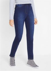Jegginsy z wysoką talią z wygodnym paskiem, z elastycznego, termoaktywnego materiału. Czarne jeansy damskie bonprix, bez wzorów, z jeansu. Za 129.99 zł.