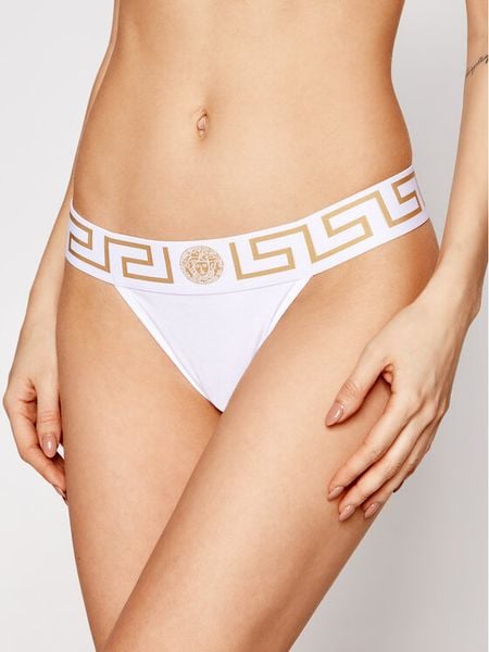 Versace Stringi AUD01042 Biały. Białe majtki damskie Versace, z bawełny. Za 279.99 zł.
