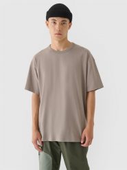 4F T-shirt oversize gładki męski - brązowy L. Brązowe t-shirty męskie 4F, l, bez wzorów, z bawełny, bez kołnierzyka, bez ramiączek. W wyprzedaży za 29.99 zł.