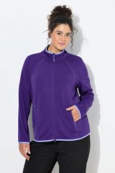 Damskie Funkcyjna bluza rozpinana stójka długi rękaw z recyklingu. Fioletowe bluzy damskie Ulla Popken, plus size, bez wzorów, z dresówki, bez ramiączek, bez kaptura. Za 279.99 zł.