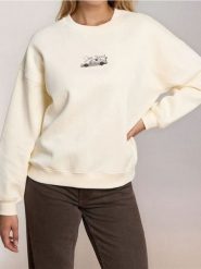 Bluza crewneck z nadrukiem - kremowy. Białe bluzy damskie Sinsay, l, bez wzorów, bez ramiączek, bez kaptura. W wyprzedaży za 25.99 zł.