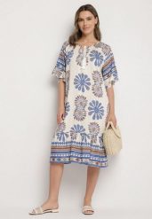Niebieska Wiskozowa Sukienka Pudełkowa z Abstrakcyjnym Wzorem Reviona. Niebieskie sukienki damskie Born2be, na co dzień, xl, bez wzorów, z wiskozy, eleganckie, bez kołnierzyka, bez ramiączek, midi. Za 44.99 zł.