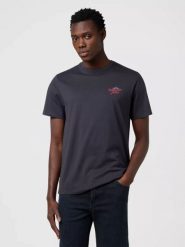 MĘSKA KOSZULKA WRANGLER GRAPHIC TEE FADED BLACK 112371486. Czarne t-shirty męskie Wrangler, m, bez wzorów, bez kołnierzyka, bez ramiączek. Za 79.99 zł.