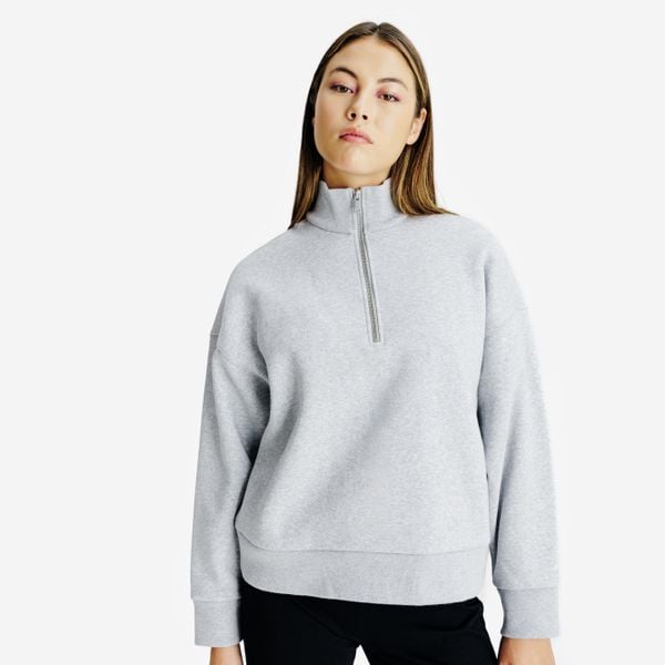 Bluza ze stójką na suwak damska Elementals. Szare bluzy damskie Decathlon, xl, bez wzorów, z bawełny, bez ramiączek, bez kaptura. Za 179.99 zł.
