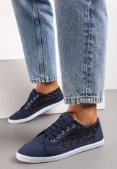 Granatowe Tenisówki z Ażurowymi Bokami Ariemessa. Niebieskie trampki i tenisówki damskie Born2be, w ażurowe wzory, bez zapięcia. Za 34.99 zł.