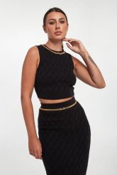 Top damski z łańcuchem ELISABETTA FRANCHI. Topy damskie Elisabetta Franchi, bez wzorów, bez kołnierzyka, bez ramiączek. Za 1,649.00 zł.