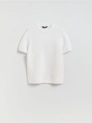 Prążkowany sweter z wiskozą - biały. Białe swetry męskie Reserved, l, bez wzorów, z dzianiny, bez kołnierzyka, bez ramiączek. Za 119.99 zł.