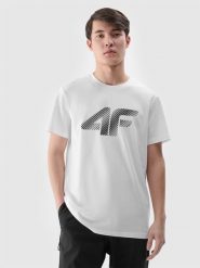 4F T-shirt regular z nadrukiem męski - biały M. Białe t-shirty męskie 4F, m, bez wzorów, z bawełny, bez kołnierzyka, bez ramiączek. Za 59.99 zł.