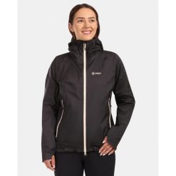 Damska kurtka typu hardshell Kilpi HURRICANE-W. Czarne kurtki sportowe damskie Kilpi, bez wzorów, z hardshellu, bez ramiączek, bez kaptura, do biegania. Za 525.33 zł.