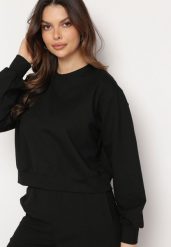 Czarna Bawełniana Bluza Oversize o Krótszym Kroju Vesperana. Czarne bluzy damskie Born2be, l, bez wzorów, z bawełny, casualowe, bez ramiączek, bez kaptura. Za 99.99 zł.