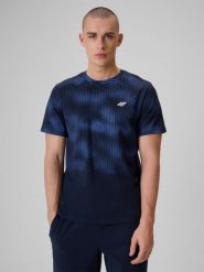 4F T-shirt regular z nadrukiem męski - granatowy S. Niebieskie t-shirty męskie 4F, m, bez wzorów, z bawełny, bez kołnierzyka, bez ramiączek. Za 89.99 zł.
