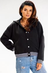 Bluza na Napki ze Ściągaczami w Paski - Czarna. Czarne bluzy damskie Awama, l, bez wzorów, z bawełny, bez ramiączek, bez kaptura. Za 228.90 zł.