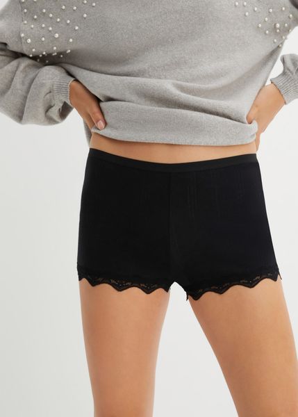 Bokserki damskie (3 pary) z lekkiej bawełny z koronką. Czarne majtki damskie bonprix, z bawełny. Za 68.97 zł.