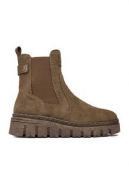 Rieker Botki CEO-Z8960-25 Beżowy ciemny. Brązowe botki damskie Rieker, bez wzorów, z materiału, bez obcasa, na koturnie, bez zapięcia. Za 399.99 zł.