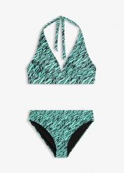 Szybkoschnące bikini z dekoltem typu halter (2 części). Zielone bikini bonprix, bez wzorów. Za 97.99 zł.