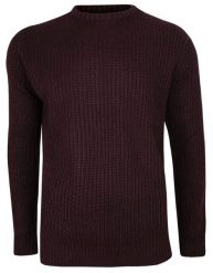 Sweter Burgundowy Okrągły Dekolt, Dziergany, U-neck -BRAVE SOUL- Męski. Czerwone swetry męskie Brave Soul, l, bez wzorów, dziergany, biznesowe, bez kołnierzyka, bez ramiączek. Za 79.00 zł.