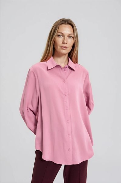 Koszula oversize różowa. Czerwone koszule damskie MOODO, s, bez wzorów, z poliesteru, bez kołnierzyka, bez ramiączek. Za 109.99 zł.