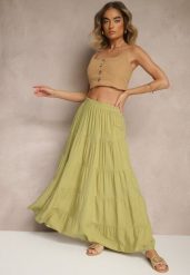 Zielona Spódnica z Bawełny Ozdobiona Falbanami Nevolae. Zielone spódnice damskie Renee, na co dzień, l, bez wzorów, z bawełny, eleganckie, maxi, rozkloszowane. Za 49.99 zł.