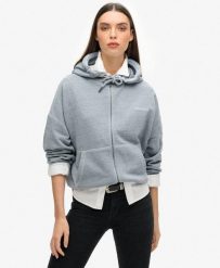 Bluza Essential Logo Overdyed Zh. Niebieskie bluzy damskie Superdry, l, bez wzorów, z bawełny, eleganckie, bez ramiączek, bez kaptura. Za 359.00 zł.